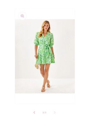 Lilly Pulitzer Green Printed V-Neck Tie-Waist Midi Dress